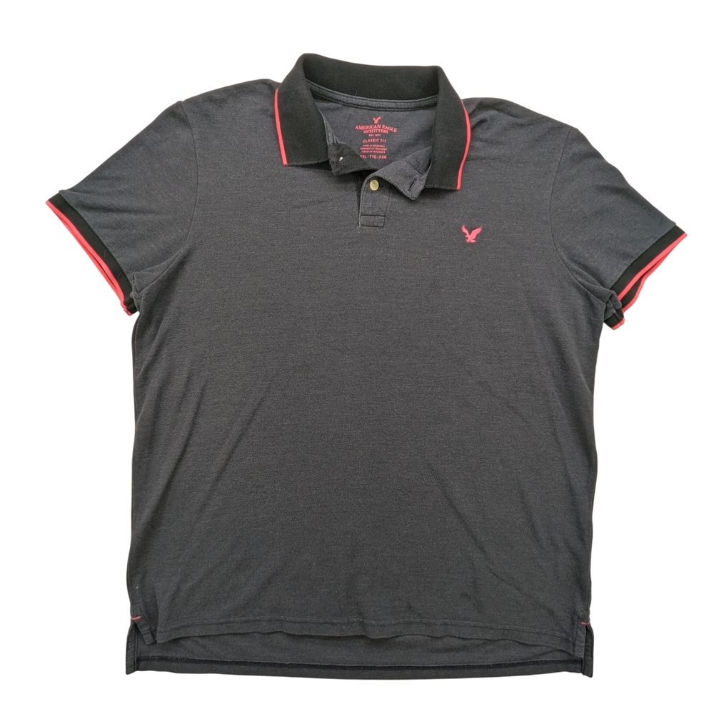 American Eagle Outfitters Shirt Mens 2XL Classic Fit Gray Polo Red Trim Logo